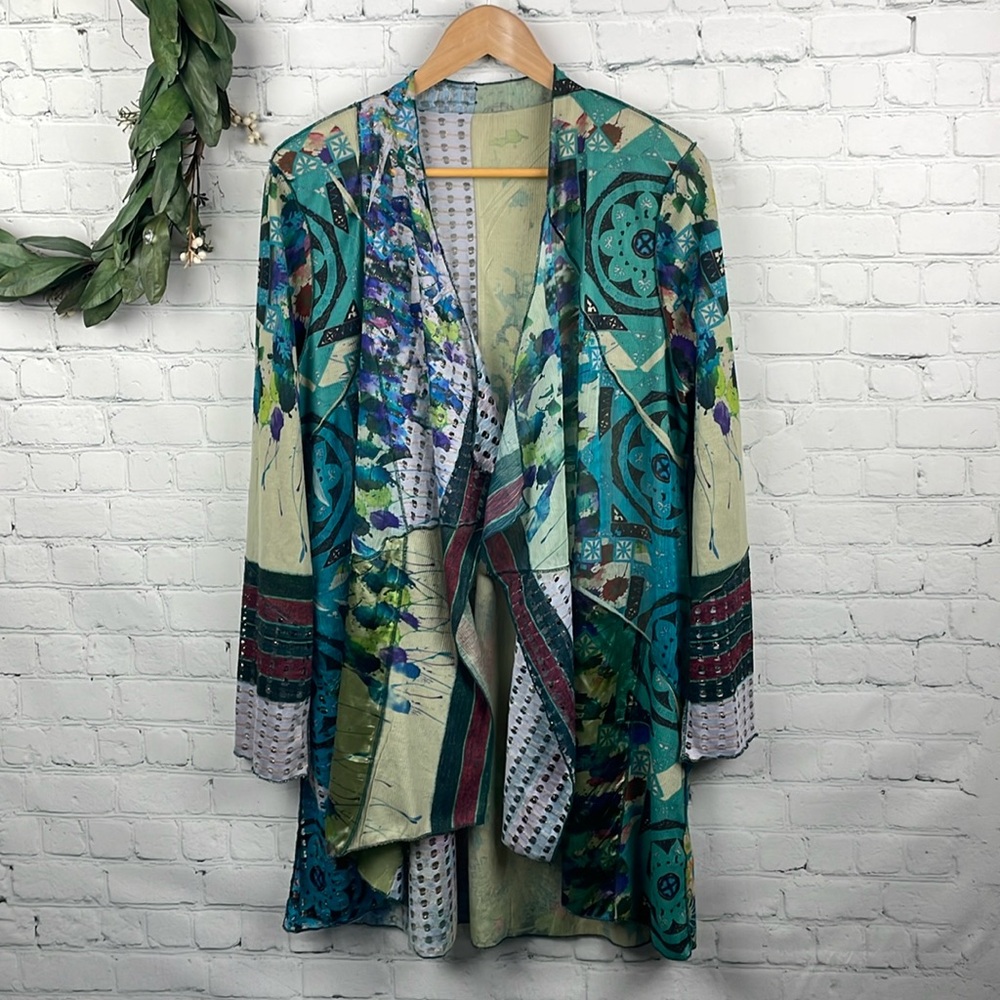 GODDESSWEAR Open Draped Cardigan Collage Duster size large